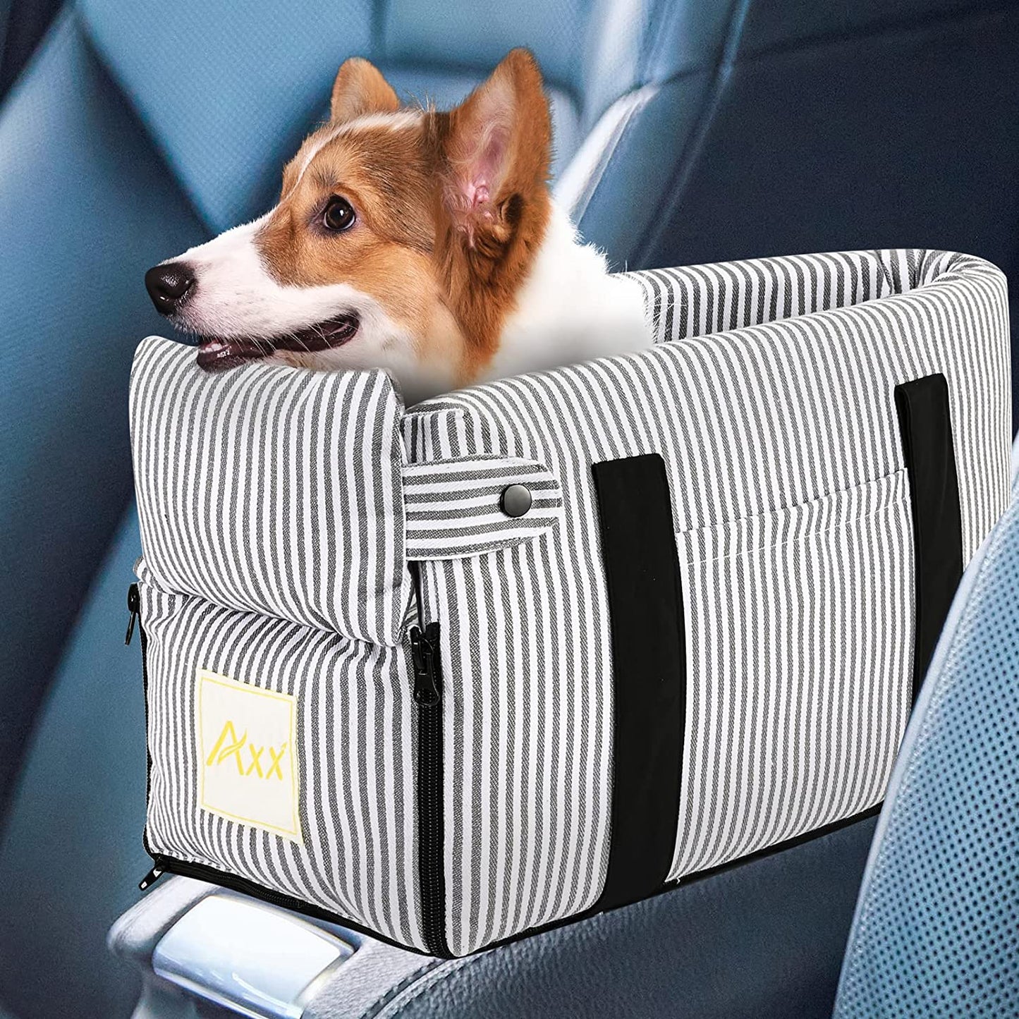 Elevate Your Pet's Travel Experience with Our Stylish Booster Bed Car Seat - Perfect for Small to Medium Dogs, Featuring Storage Pocket, Safety Leash & Washable Cover in Chic Stripe Design