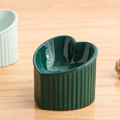 Dark Green Elevated Ceramic Cat Bowls – Tilted Raised Food & Water Bowls for Cats, Anti-Backflow Design, Dishwasher & Microwave Safe, Lead & Cadmium Free