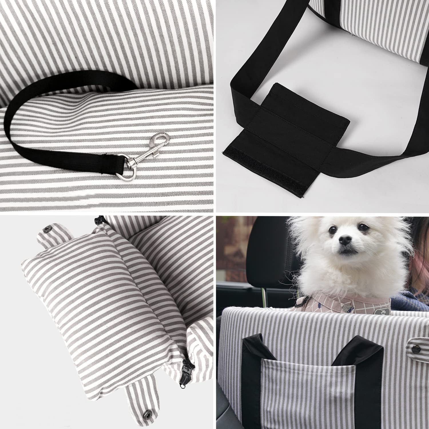 Elevate Your Pet's Travel Experience with Our Stylish Booster Bed Car Seat - Perfect for Small to Medium Dogs, Featuring Storage Pocket, Safety Leash & Washable Cover in Chic Stripe Design