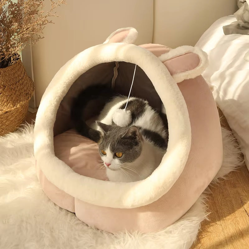 Deep Sleep Cartoon Pet Bed – Foldable Washable Cave Bed for Cats & Small Dogs