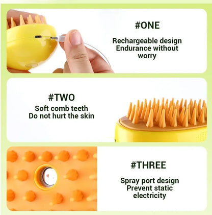 3-in-1 Electric Steam Grooming Brush for Cats & Dogs – Massage Comb with Spray Function