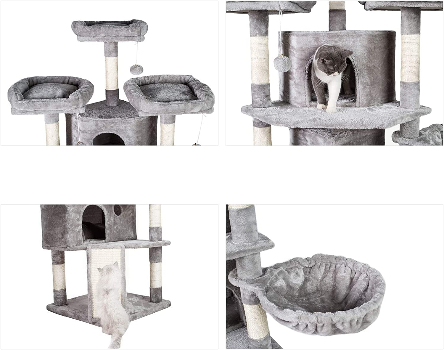 Extra Large Cat Tree Tower - 73.4" Cat Activity Center with 3 Caves, 3 Cozy Perches, and Scratching Posts - Perfect for Kittens and Large Cats - Light Gray
