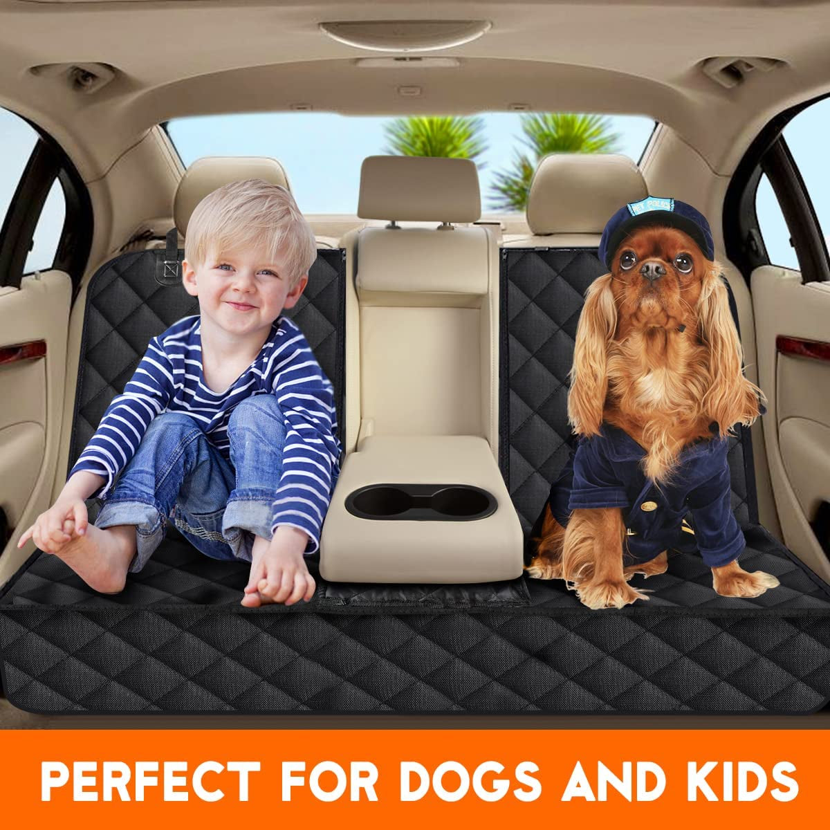 Premium Waterproof Dog Car Seat Cover - Non-Slip Back Seat Protector for SUVs, Trucks & Cars - Fits Middle Armrest - Black