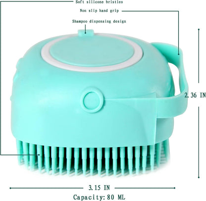 Soft Silicone Pet Bath Brush with Shampoo Dispenser - Perfect for Dogs & Cats - Blue Grooming Scrubber