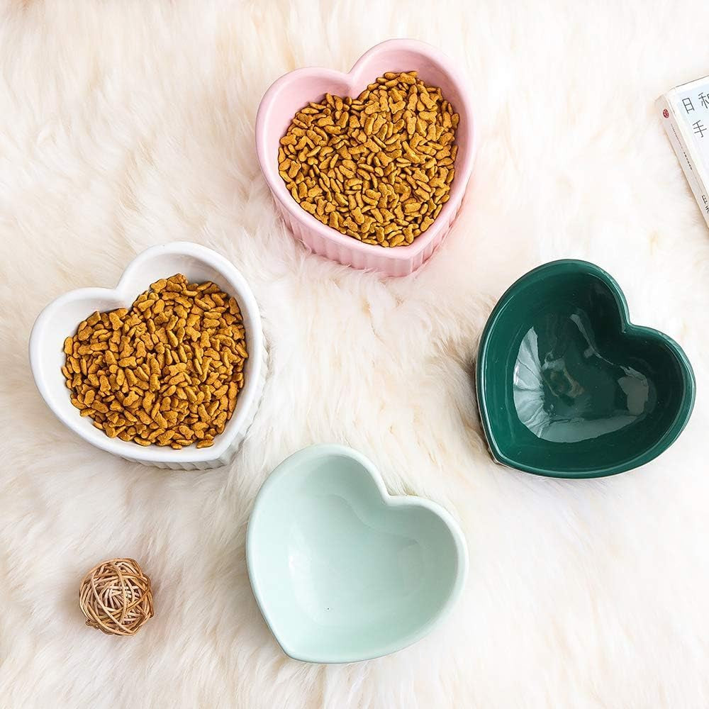 Dark Green Elevated Ceramic Cat Bowls – Tilted Raised Food & Water Bowls for Cats, Anti-Backflow Design, Dishwasher & Microwave Safe, Lead & Cadmium Free