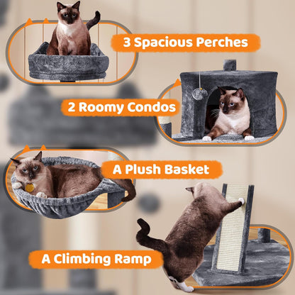 **68.5" Multi-Level Cat Tree Tower for Large Cats – 3 Perches, Condo & Scratching Posts (Dark Gray)**