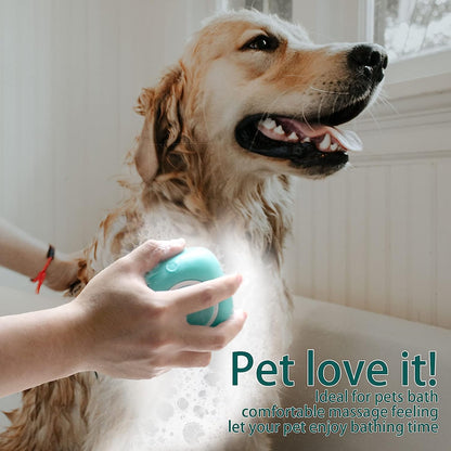 Soft Silicone Pet Bath Brush with Shampoo Dispenser - Perfect for Dogs & Cats - Blue Grooming Scrubber