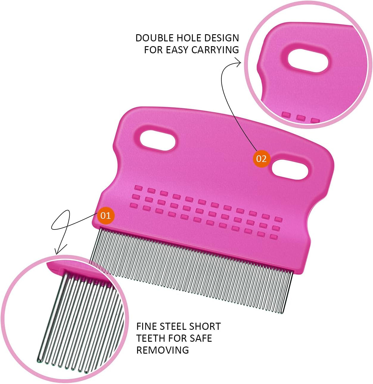 6 Pack Stainless Steel Flea & Lice Combs for Dogs & Cats - Double-Sided Grooming Tool with Rounded Teeth & Tear Stain Remover (Assorted Colors)