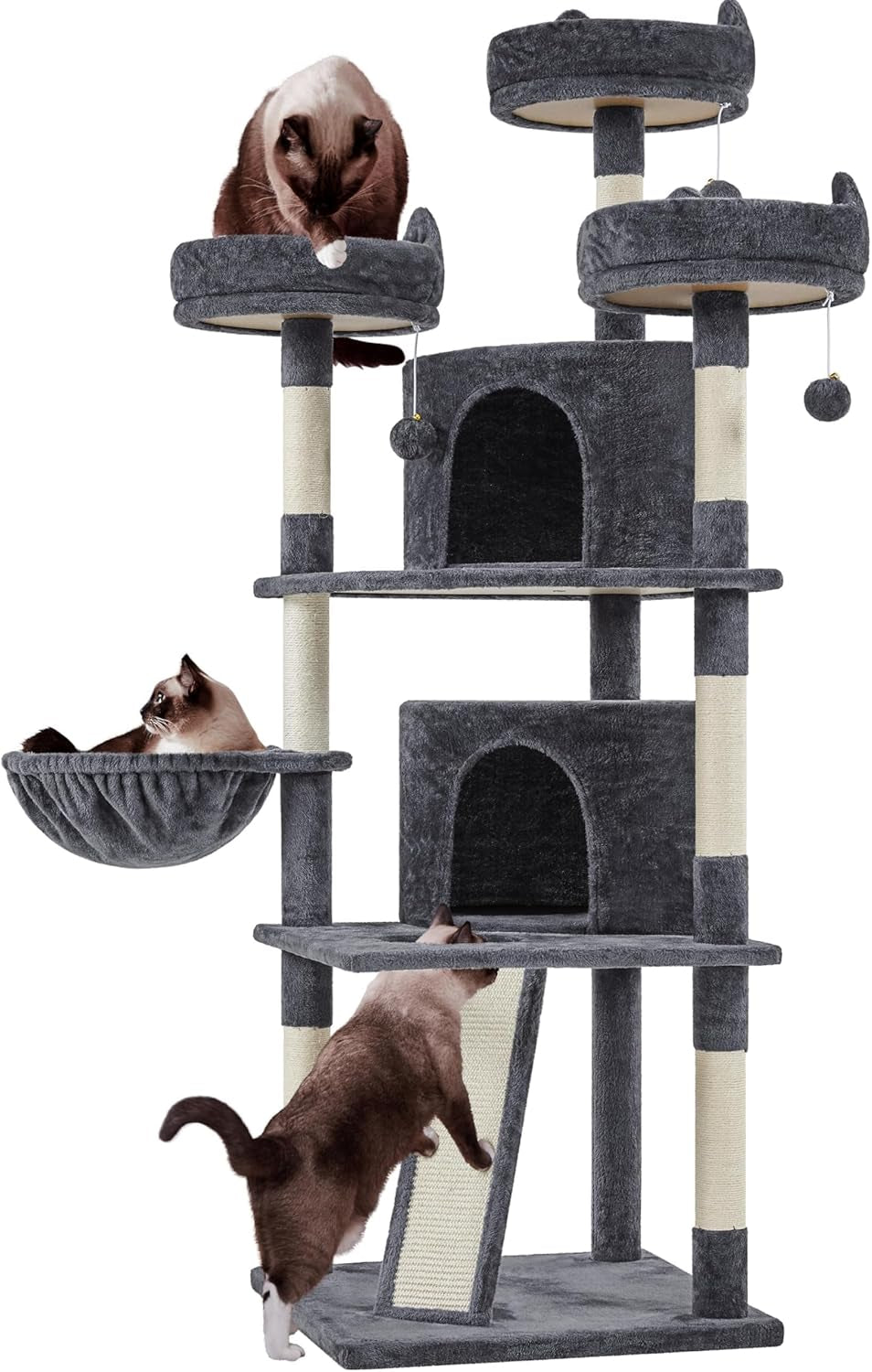**68.5" Multi-Level Cat Tree Tower for Large Cats – 3 Perches, Condo & Scratching Posts (Dark Gray)**
