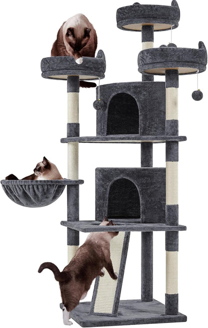 **68.5" Multi-Level Cat Tree Tower for Large Cats – 3 Perches, Condo & Scratching Posts (Dark Gray)**