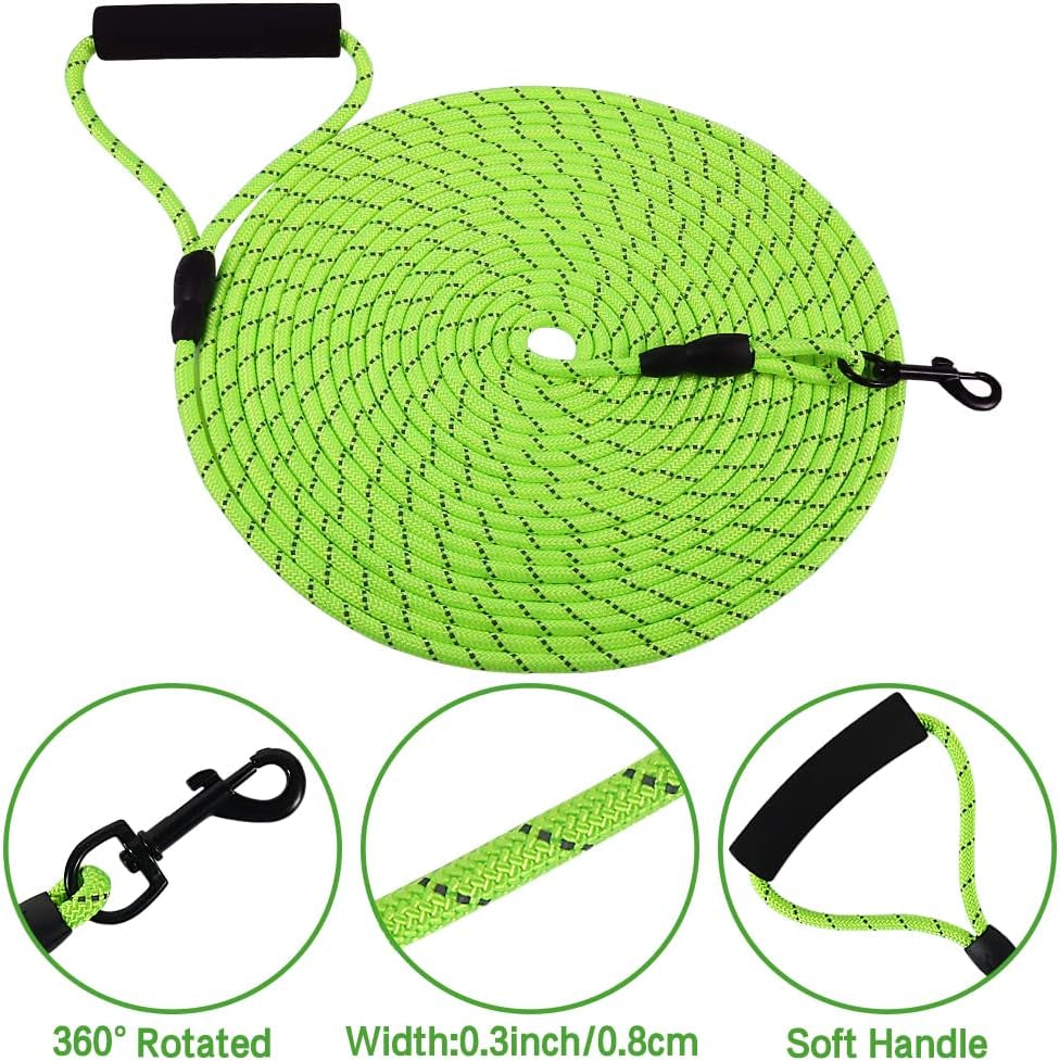 Premium 32Ft Floating Dog Training Leash - Perfect for Swimming, Hiking, and Outdoor Adventures - Reflective Green Rope with Soft Handle
