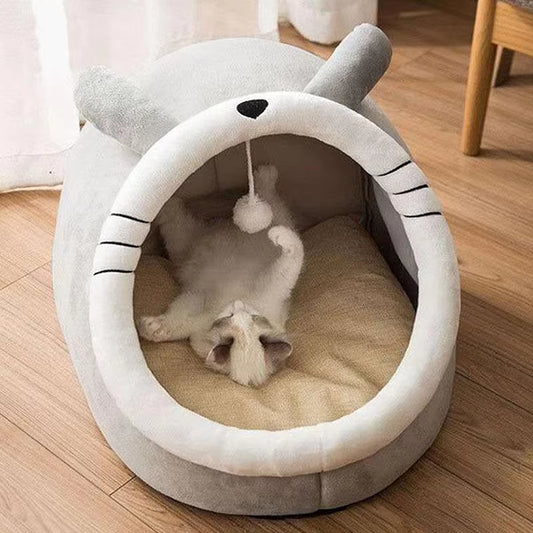 Deep Sleep Cartoon Pet Bed – Foldable Washable Cave Bed for Cats & Small Dogs