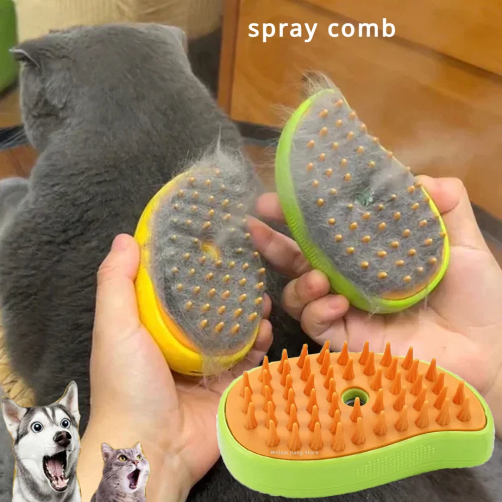 3-in-1 Electric Steam Grooming Brush for Cats & Dogs – Massage Comb with Spray Function