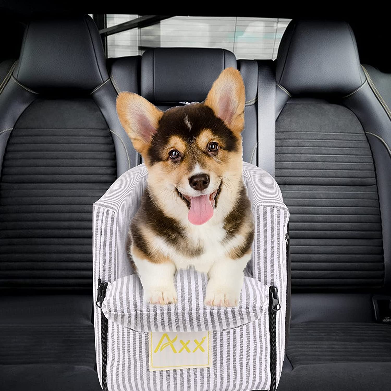 Elevate Your Pet's Travel Experience with Our Stylish Booster Bed Car Seat - Perfect for Small to Medium Dogs, Featuring Storage Pocket, Safety Leash & Washable Cover in Chic Stripe Design