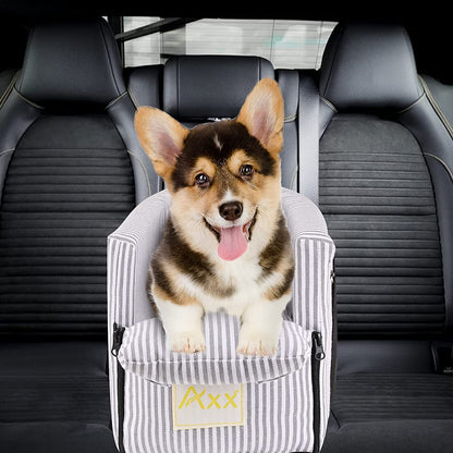 Elevate Your Pet's Travel Experience with Our Stylish Booster Bed Car Seat - Perfect for Small to Medium Dogs, Featuring Storage Pocket, Safety Leash & Washable Cover in Chic Stripe Design