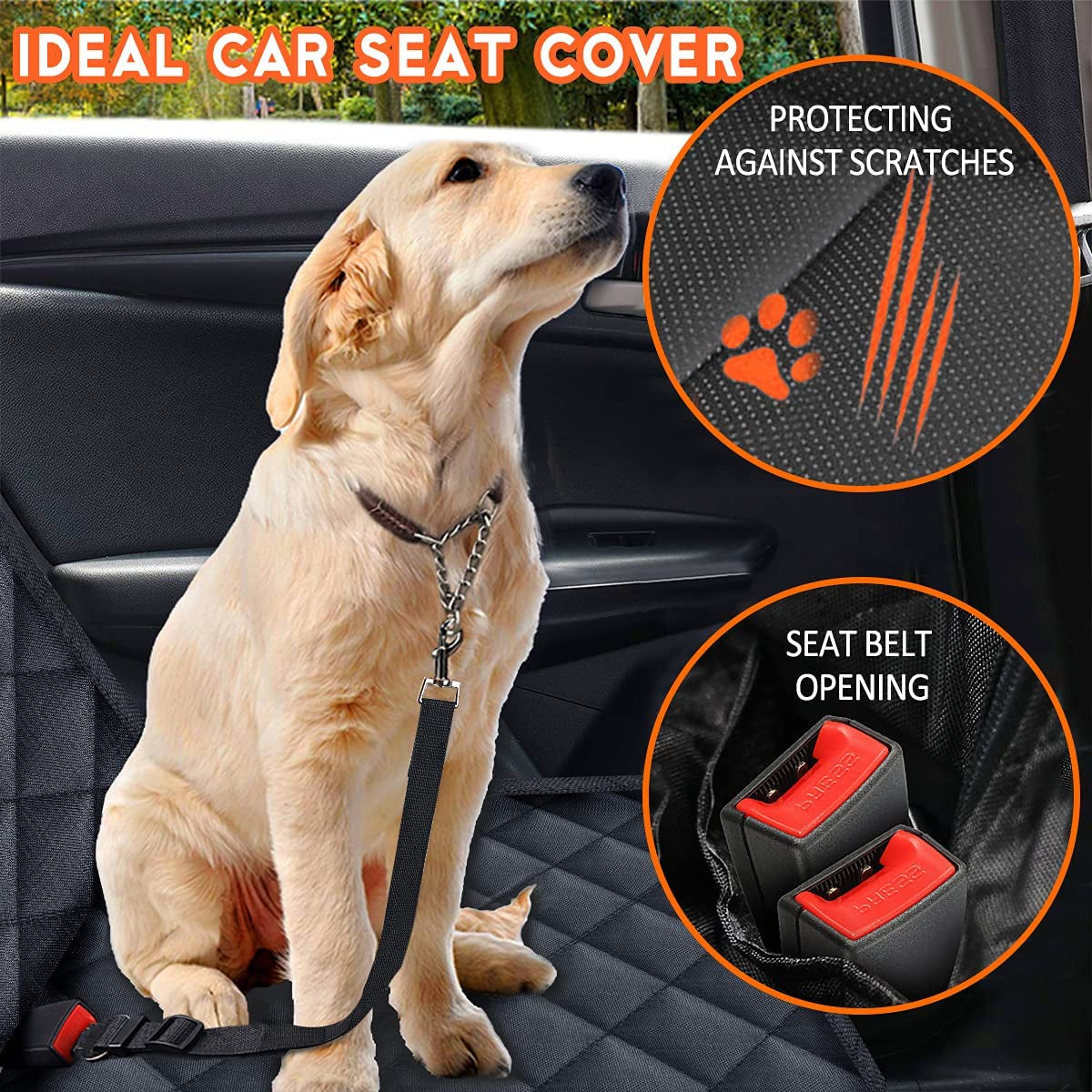Premium Waterproof Dog Car Seat Cover - Non-Slip Back Seat Protector for SUVs, Trucks & Cars - Fits Middle Armrest - Black