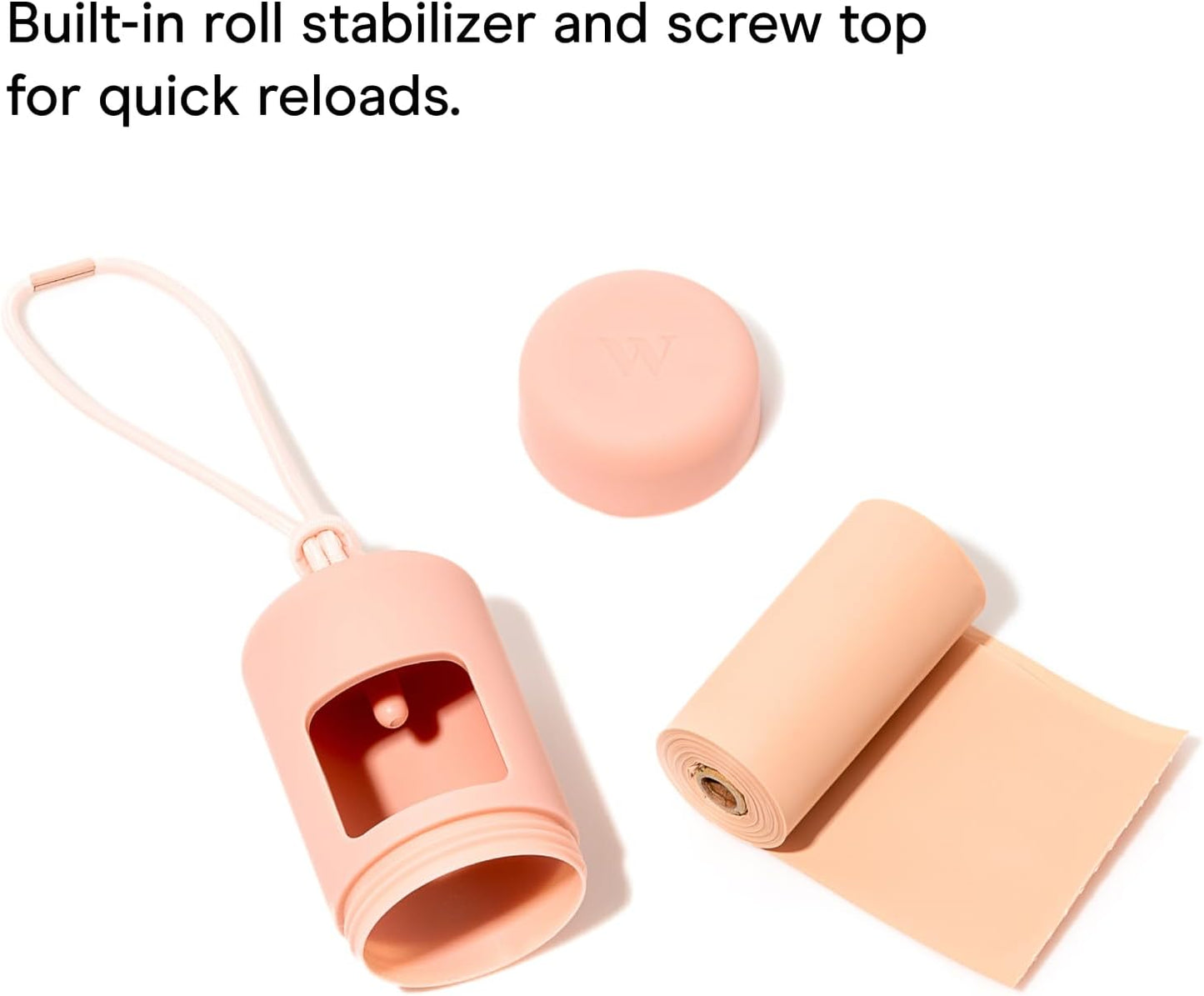 Stylish Blush Dog Poop Bag Holder & Dispenser - Leak Proof, Easy Refill Design with Leash Attachment and Complimentary Eco-Friendly Bags