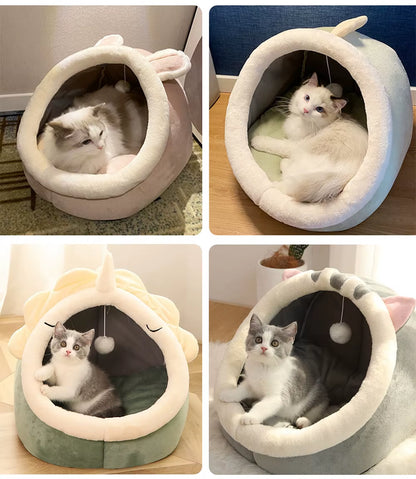 Deep Sleep Cartoon Pet Bed – Foldable Washable Cave Bed for Cats & Small Dogs