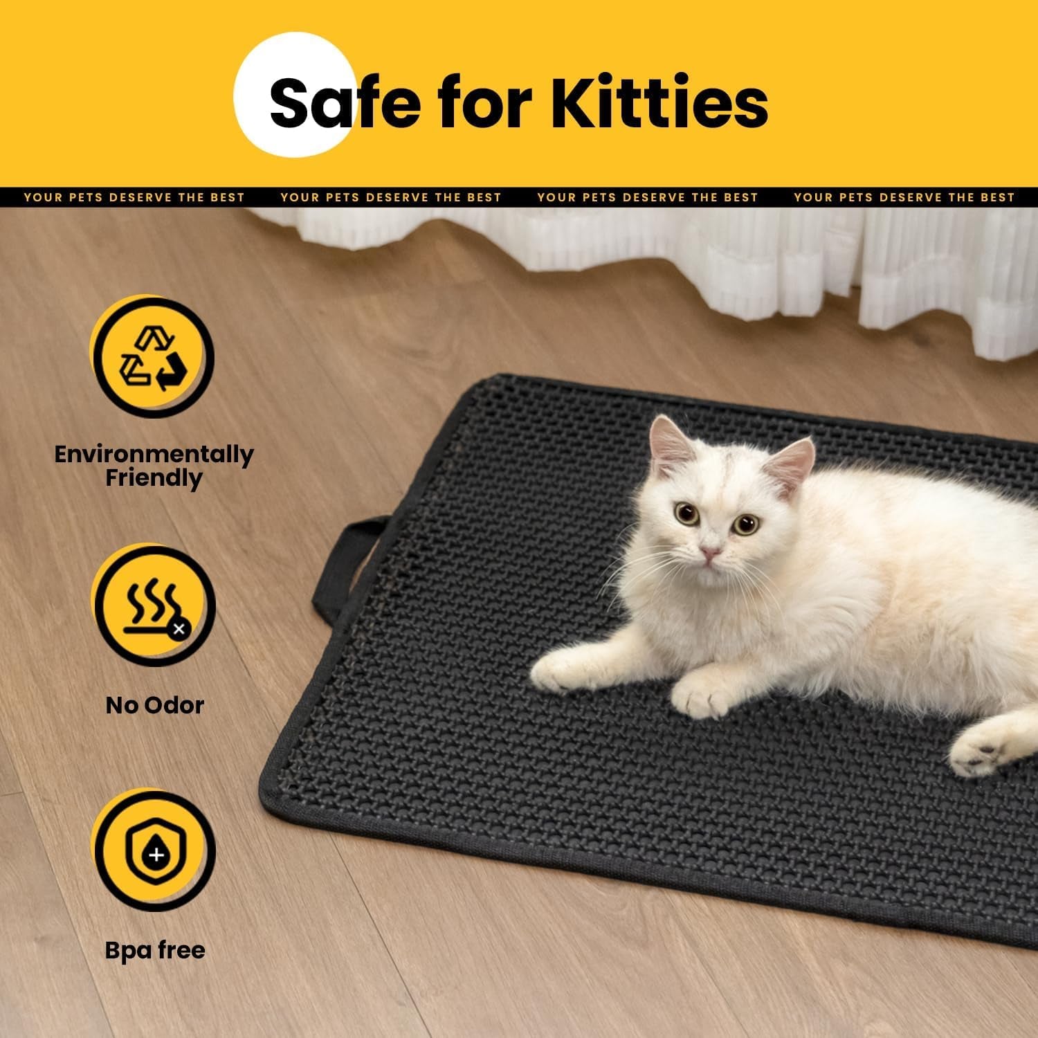 Compact Cat Litter Mat - 23.6"X14.6" Waterproof & Washable Honeycomb Design for Small Spaces - Easy Clean & Scatter Control - Black