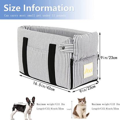 Elevate Your Pet's Travel Experience with Our Stylish Booster Bed Car Seat - Perfect for Small to Medium Dogs, Featuring Storage Pocket, Safety Leash & Washable Cover in Chic Stripe Design