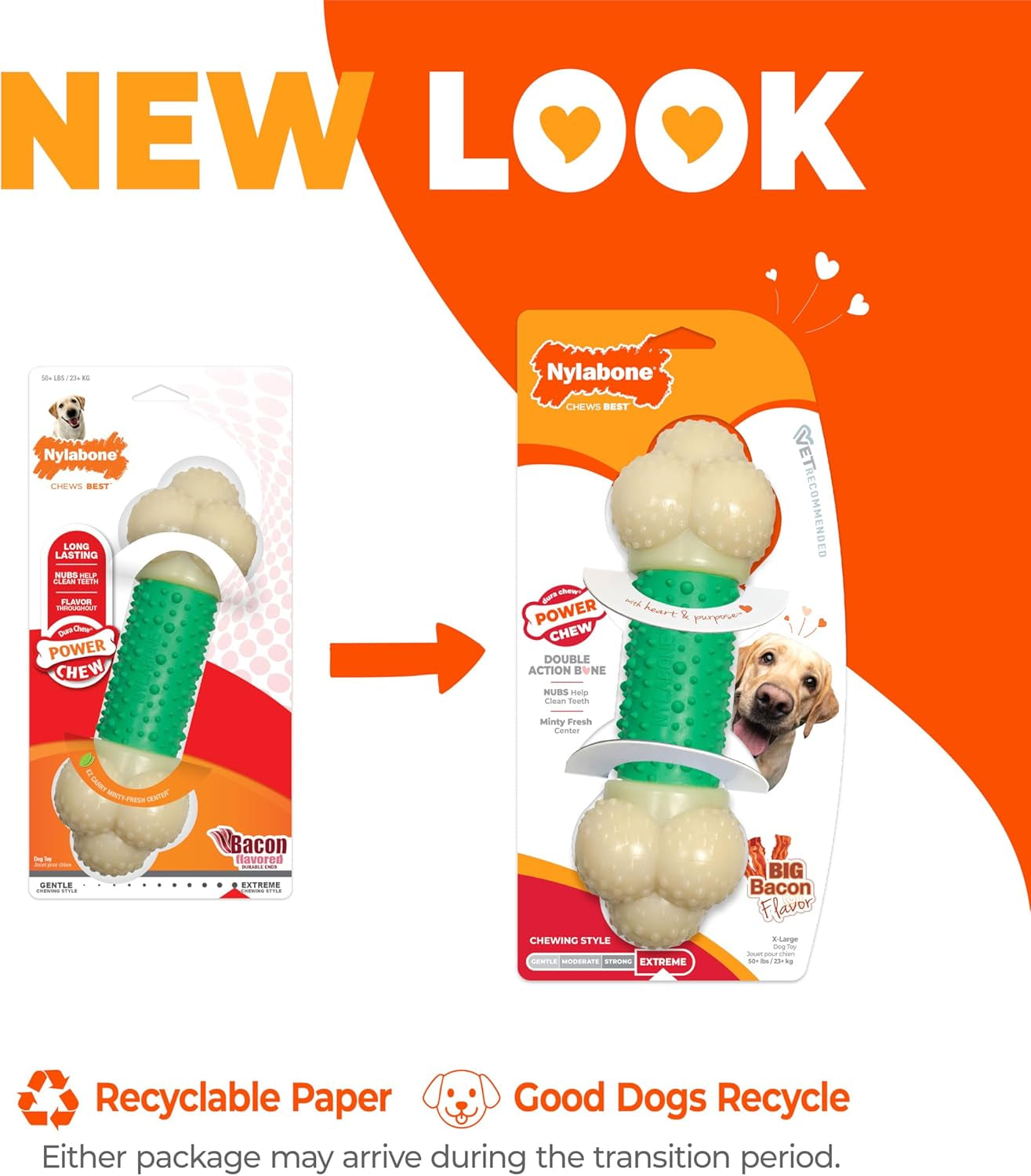 Ultimate Double Action Bacon Flavor Bone Chew Toy for Aggressive Dogs - X-Large (50+ lbs)