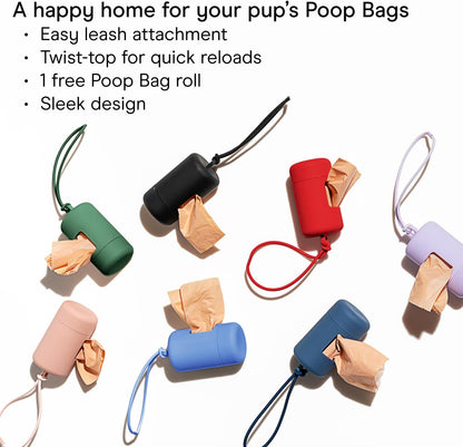 Stylish Blush Dog Poop Bag Holder & Dispenser - Leak Proof, Easy Refill Design with Leash Attachment and Complimentary Eco-Friendly Bags