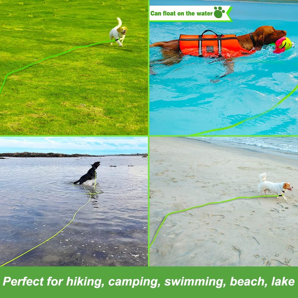 Premium 32Ft Floating Dog Training Leash - Perfect for Swimming, Hiking, and Outdoor Adventures - Reflective Green Rope with Soft Handle
