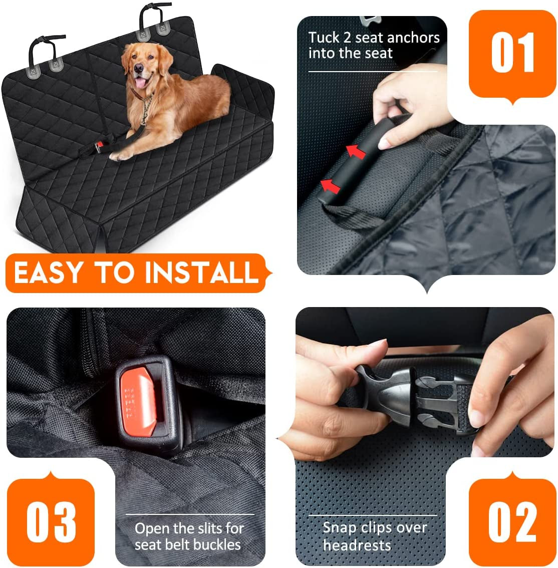Premium Waterproof Dog Car Seat Cover - Non-Slip Back Seat Protector for SUVs, Trucks & Cars - Fits Middle Armrest - Black