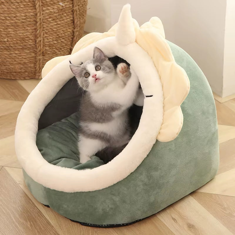 Deep Sleep Cartoon Pet Bed – Foldable Washable Cave Bed for Cats & Small Dogs
