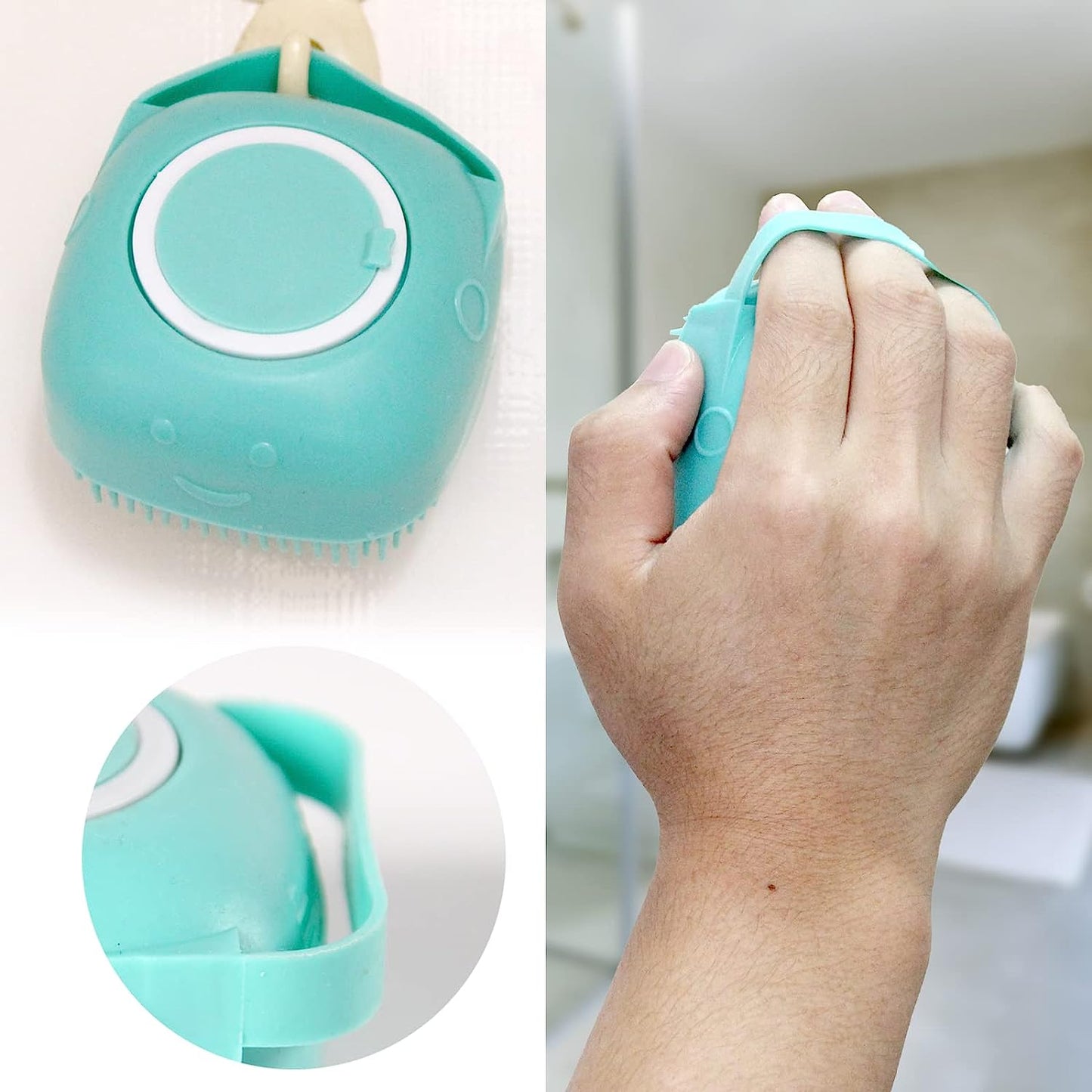 Soft Silicone Pet Bath Brush with Shampoo Dispenser - Perfect for Dogs & Cats - Blue Grooming Scrubber