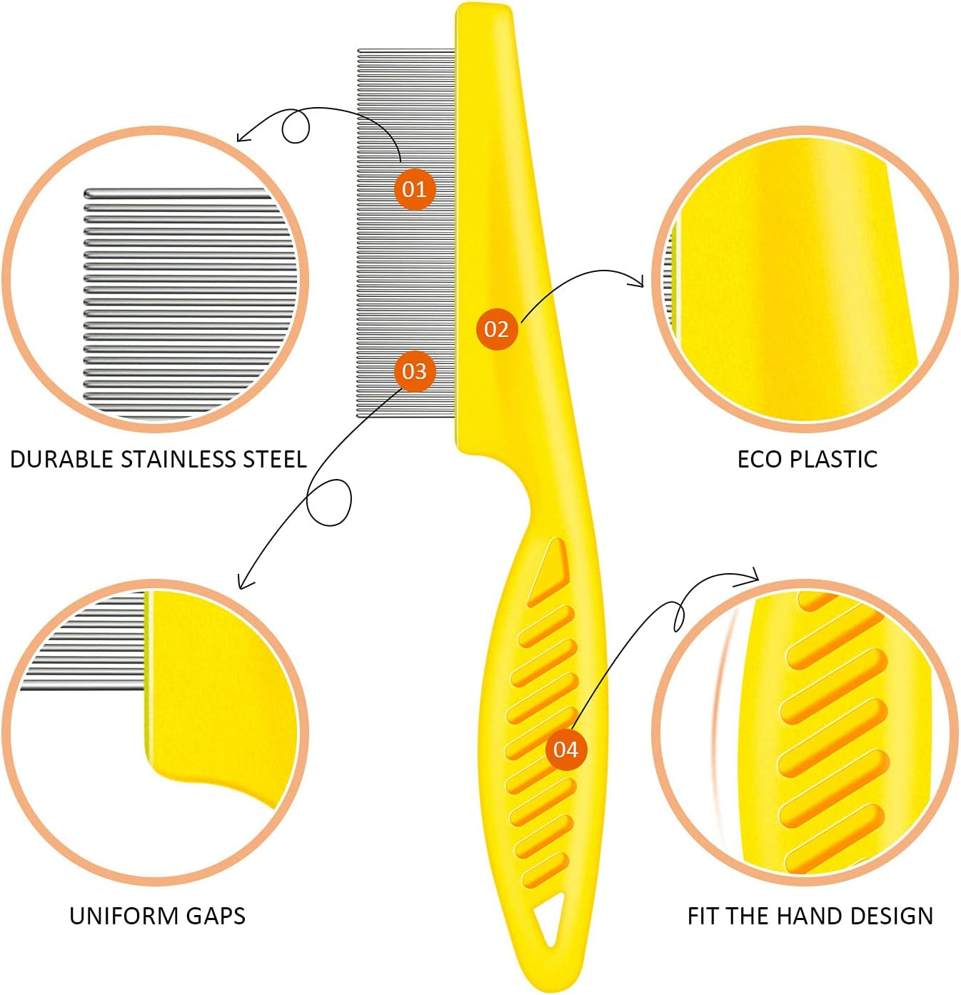 6 Pack Stainless Steel Flea & Lice Combs for Dogs & Cats - Double-Sided Grooming Tool with Rounded Teeth & Tear Stain Remover (Assorted Colors)
