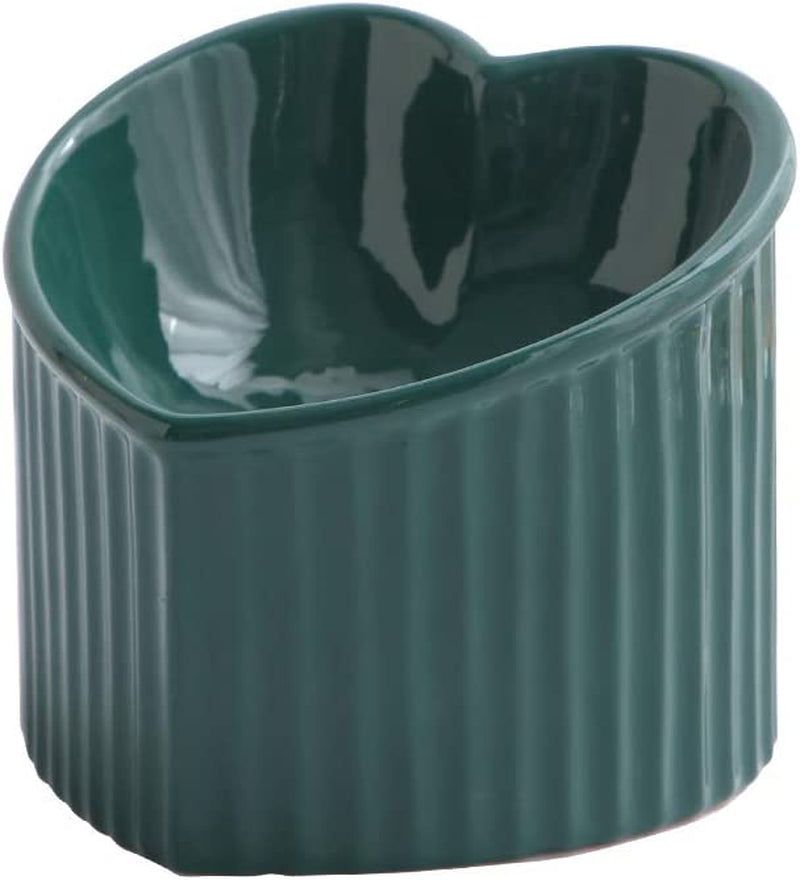 Dark Green Elevated Ceramic Cat Bowls – Tilted Raised Food & Water Bowls for Cats, Anti-Backflow Design, Dishwasher & Microwave Safe, Lead & Cadmium Free