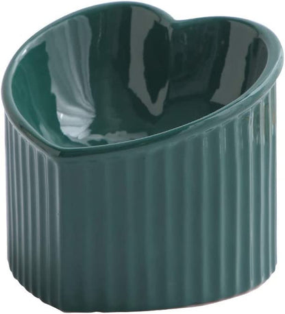 Dark Green Elevated Ceramic Cat Bowls – Tilted Raised Food & Water Bowls for Cats, Anti-Backflow Design, Dishwasher & Microwave Safe, Lead & Cadmium Free