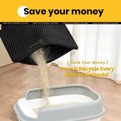 Compact Cat Litter Mat - 23.6"X14.6" Waterproof & Washable Honeycomb Design for Small Spaces - Easy Clean & Scatter Control - Black