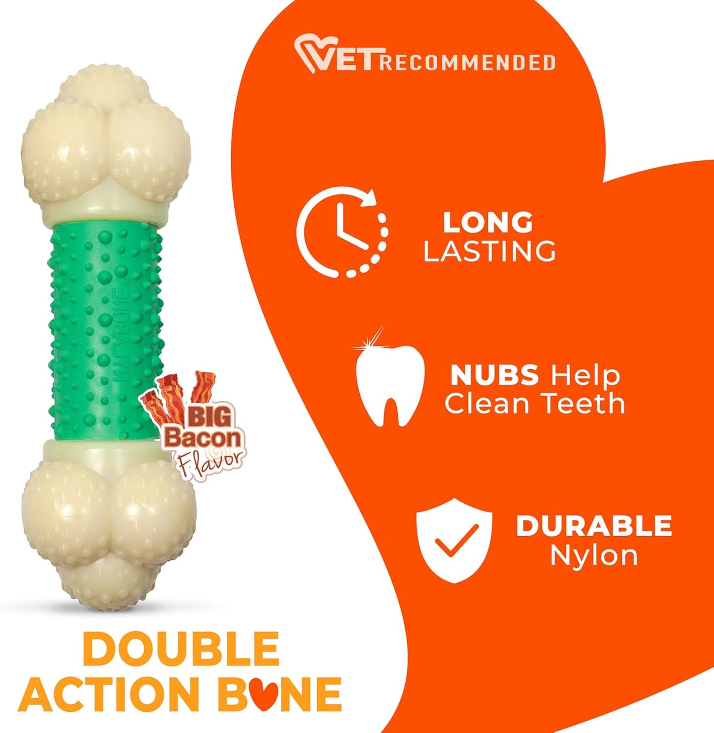 Ultimate Double Action Bacon Flavor Bone Chew Toy for Aggressive Dogs - X-Large (50+ lbs)