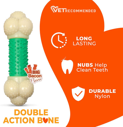 Ultimate Double Action Bacon Flavor Bone Chew Toy for Aggressive Dogs - X-Large (50+ lbs)