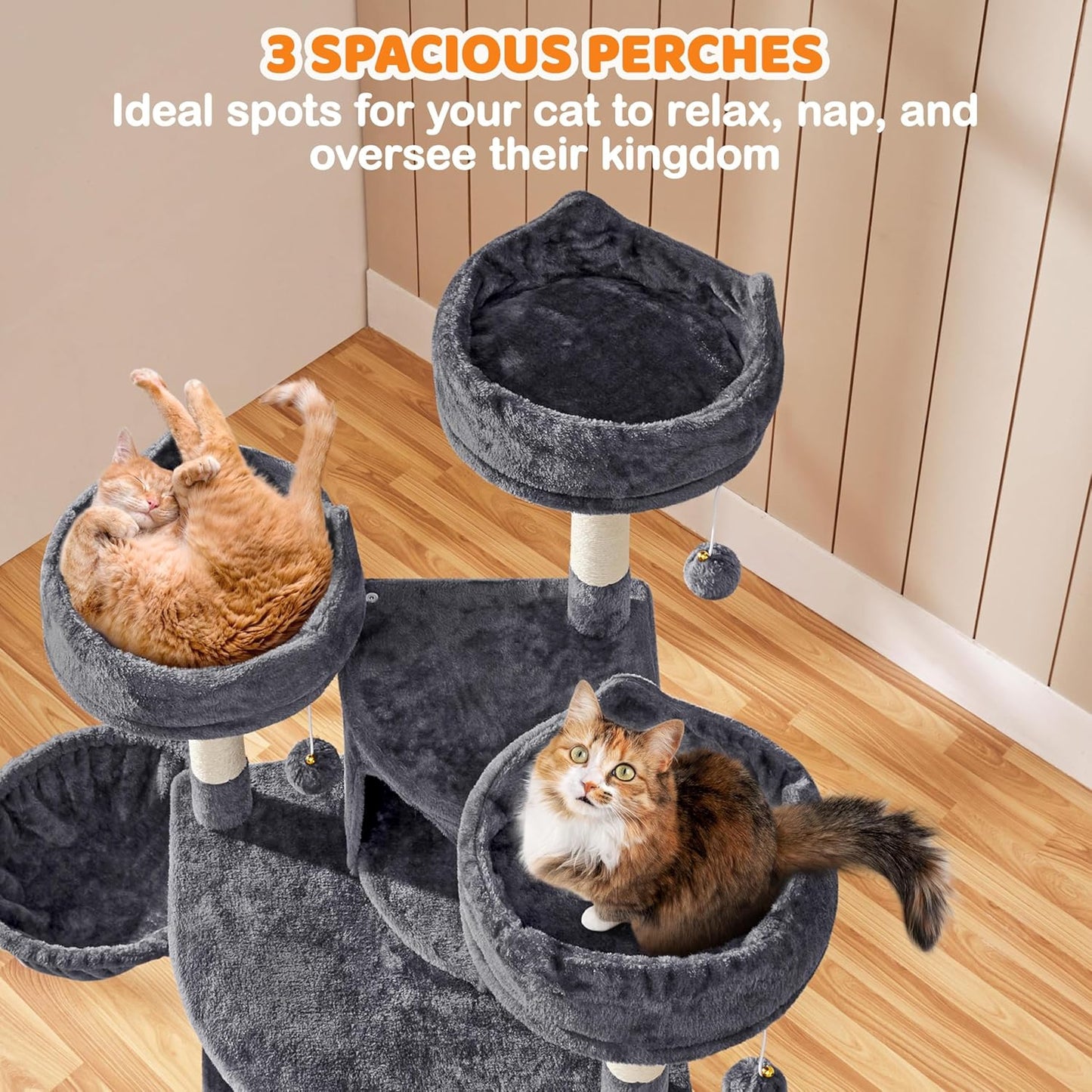 **68.5" Multi-Level Cat Tree Tower for Large Cats – 3 Perches, Condo & Scratching Posts (Dark Gray)**