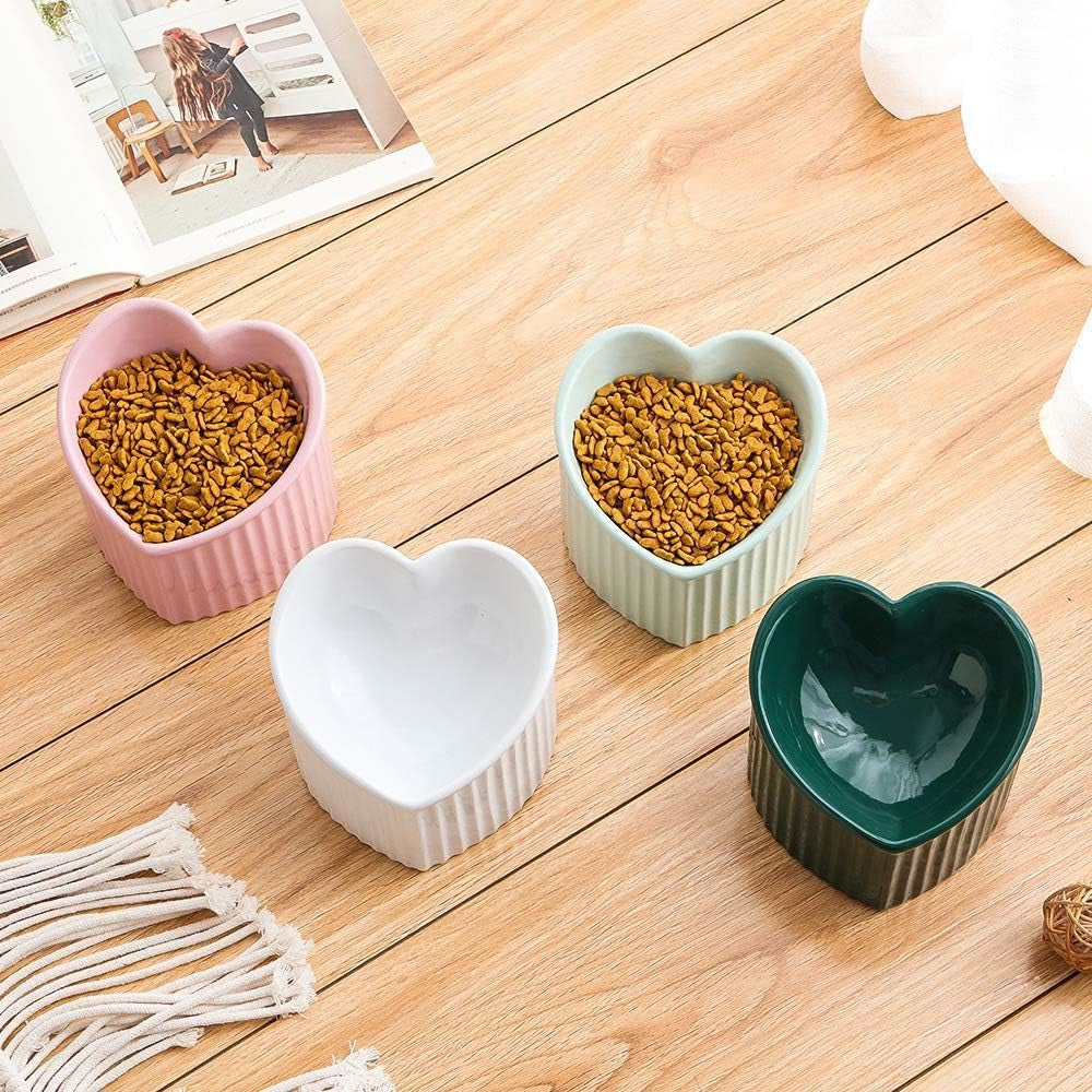 Dark Green Elevated Ceramic Cat Bowls – Tilted Raised Food & Water Bowls for Cats, Anti-Backflow Design, Dishwasher & Microwave Safe, Lead & Cadmium Free