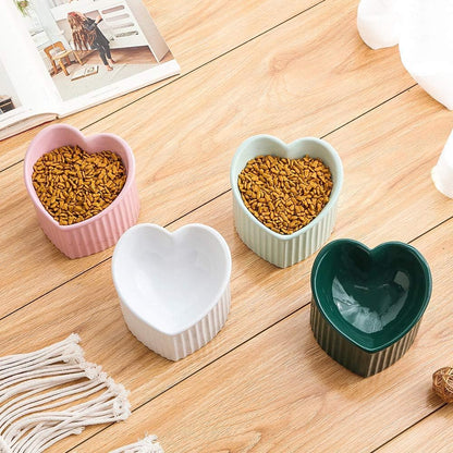 Dark Green Elevated Ceramic Cat Bowls – Tilted Raised Food & Water Bowls for Cats, Anti-Backflow Design, Dishwasher & Microwave Safe, Lead & Cadmium Free