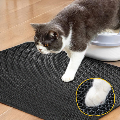 Compact Cat Litter Mat - 23.6"X14.6" Waterproof & Washable Honeycomb Design for Small Spaces - Easy Clean & Scatter Control - Black