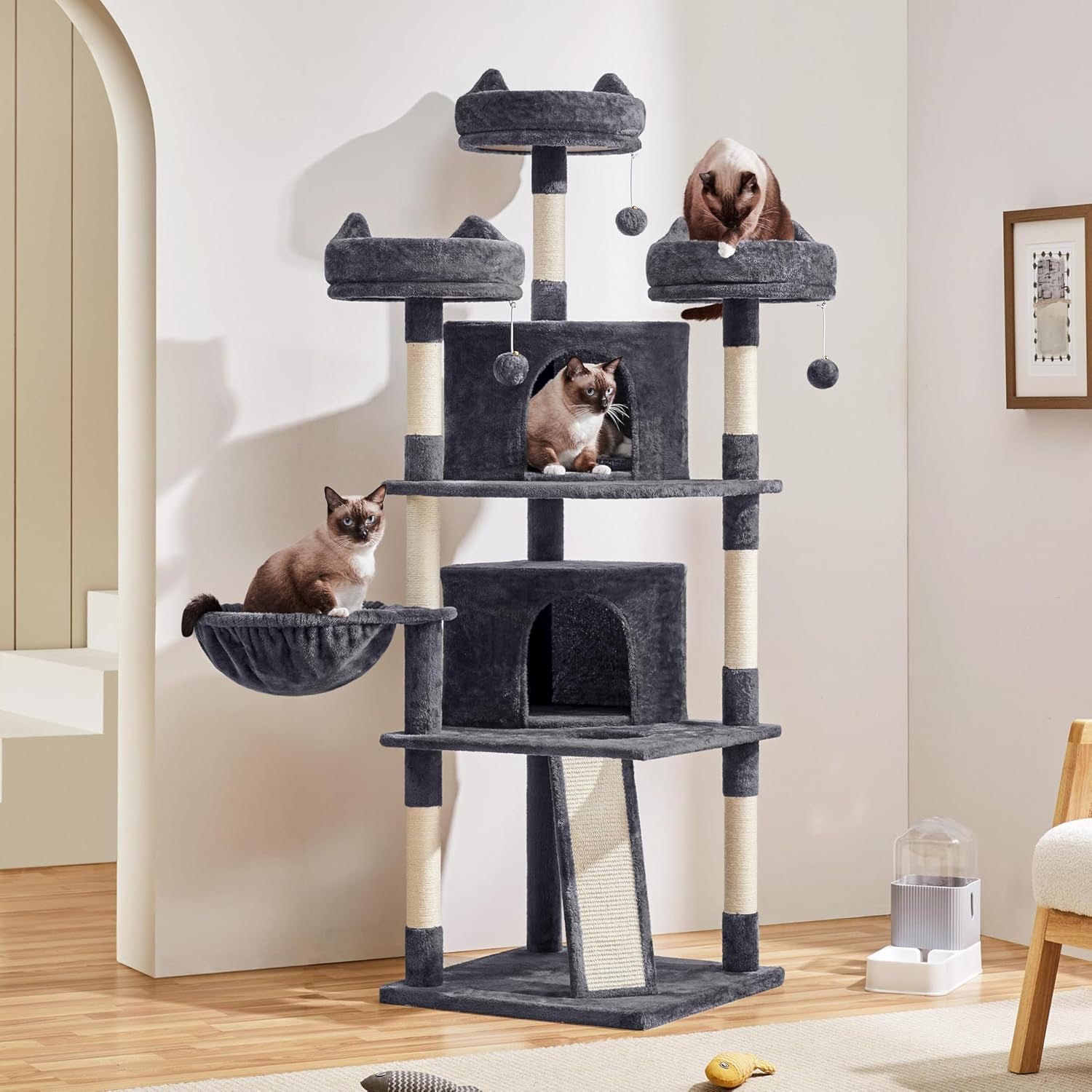 **68.5" Multi-Level Cat Tree Tower for Large Cats – 3 Perches, Condo & Scratching Posts (Dark Gray)**