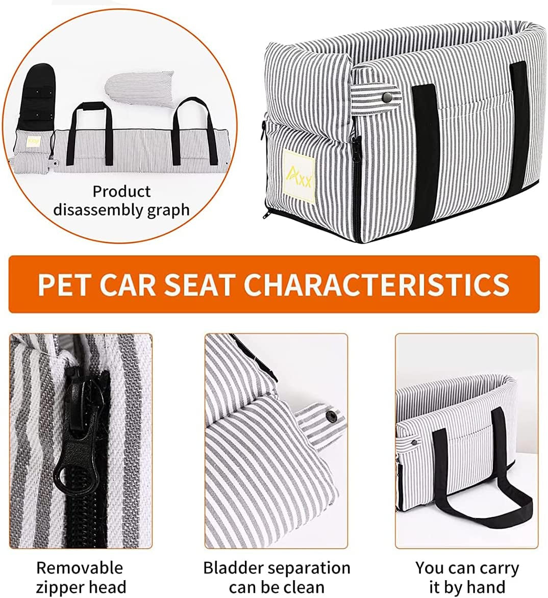 Elevate Your Pet's Travel Experience with Our Stylish Booster Bed Car Seat - Perfect for Small to Medium Dogs, Featuring Storage Pocket, Safety Leash & Washable Cover in Chic Stripe Design