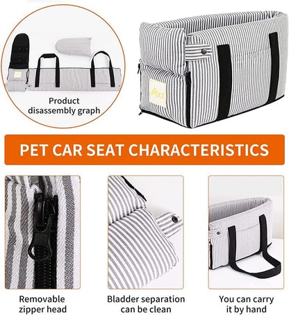 Elevate Your Pet's Travel Experience with Our Stylish Booster Bed Car Seat - Perfect for Small to Medium Dogs, Featuring Storage Pocket, Safety Leash & Washable Cover in Chic Stripe Design