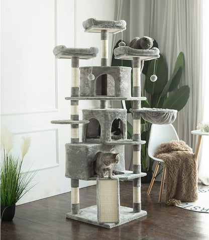 Extra Large Cat Tree Tower - 73.4" Cat Activity Center with 3 Caves, 3 Cozy Perches, and Scratching Posts - Perfect for Kittens and Large Cats - Light Gray