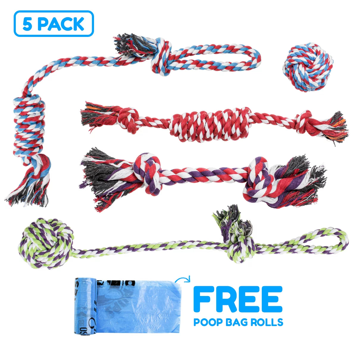 Ultimate 5-Pack Rope Dog Toys for Small to Medium Dogs - Durable Fun for Playtime!